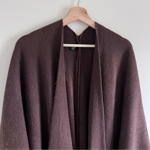 Chocolate Brown Fringed Ruana Wrap One size Fits most Poncho Knit - Picture 7 of 11